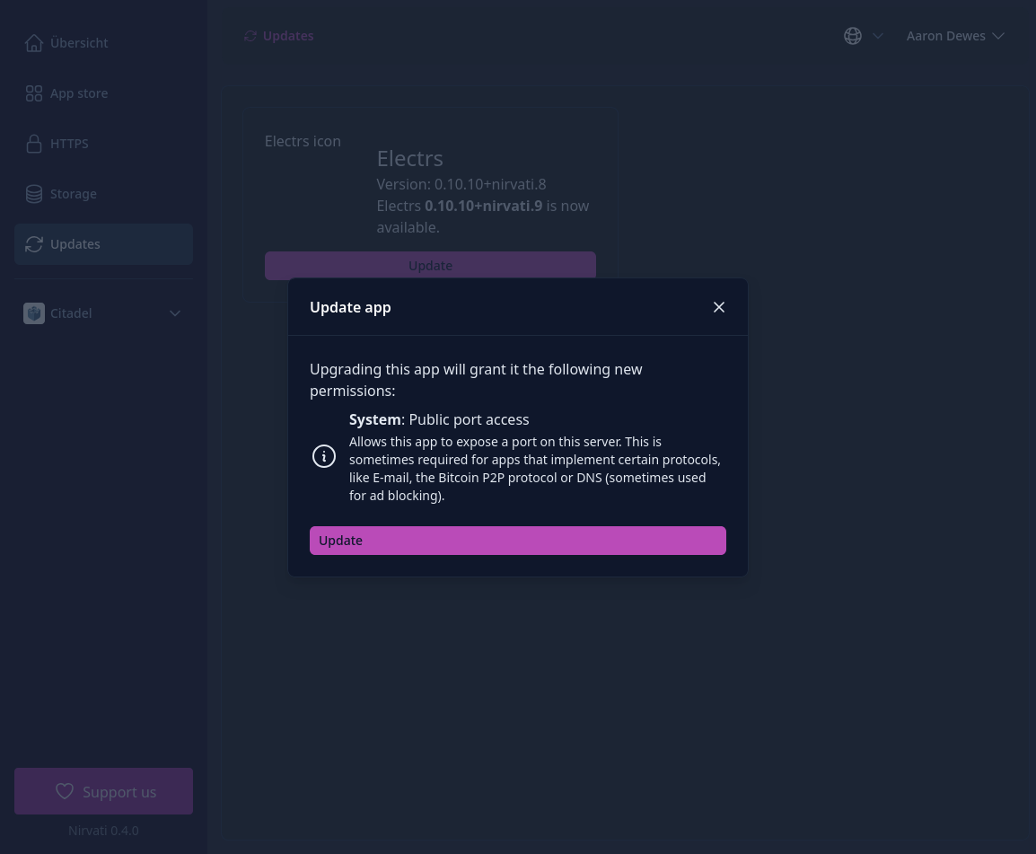Permission notifications on updates